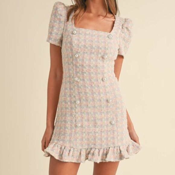 091. EMILY PEARL BUTTON MINI DRESS - Picture 2 of 9